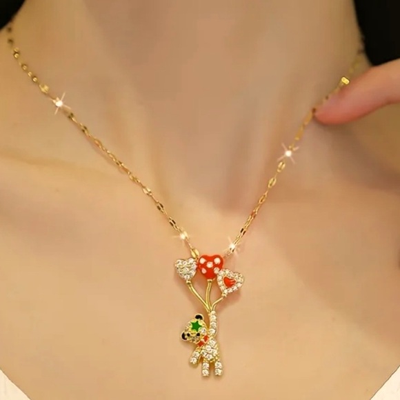 Teddy Bear 18K Gold Plated and Cubic Zirconia Pendant Necklace Trendy & Fashion - Picture 2 of 4